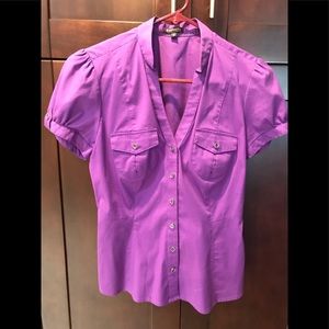 Express purple short sleeve button down top